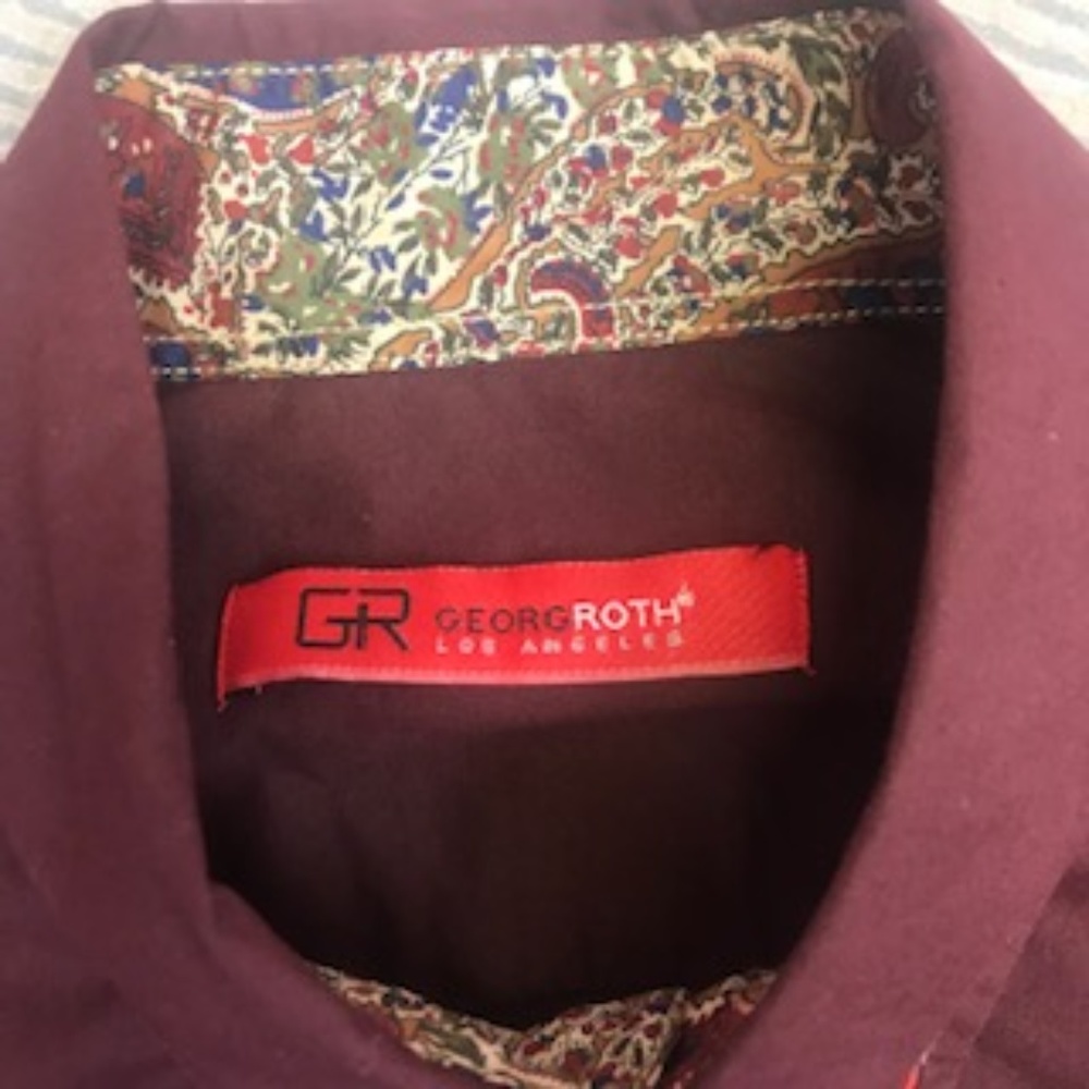 NWOT Georg Roth maroon flower lined button down - Picture 4 of 6